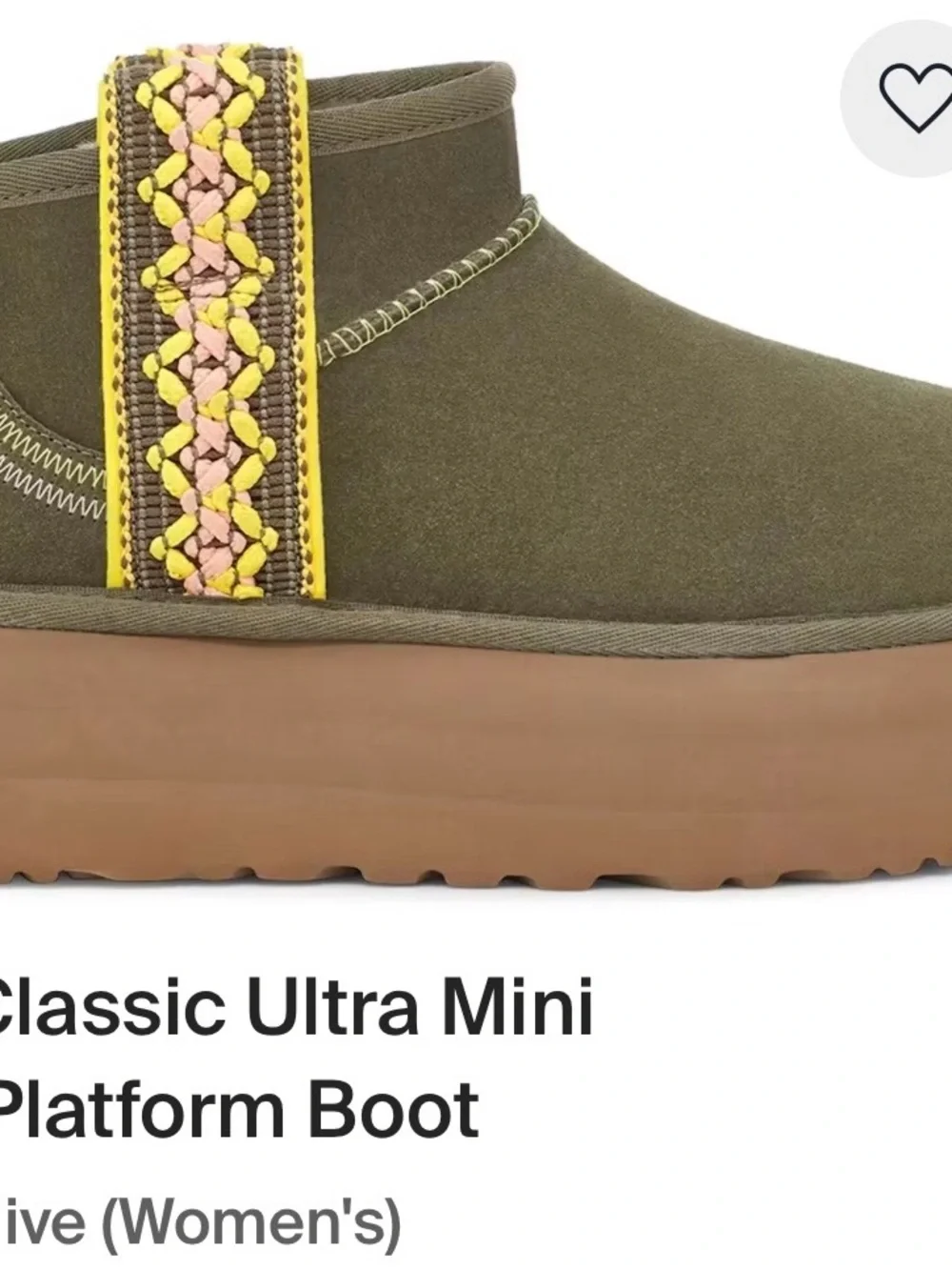 UGG Classic Ultra Mini Platform Boot - Olive with Yellow & Pink Trim